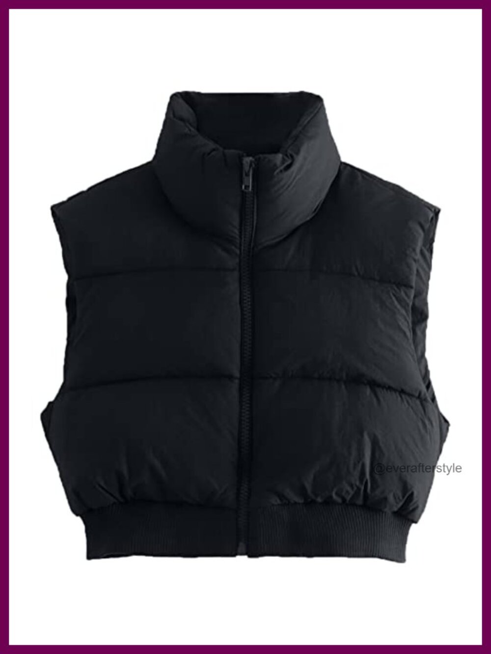 Cropped Puffer Vest Jacket Sleeveless Zip High Neck